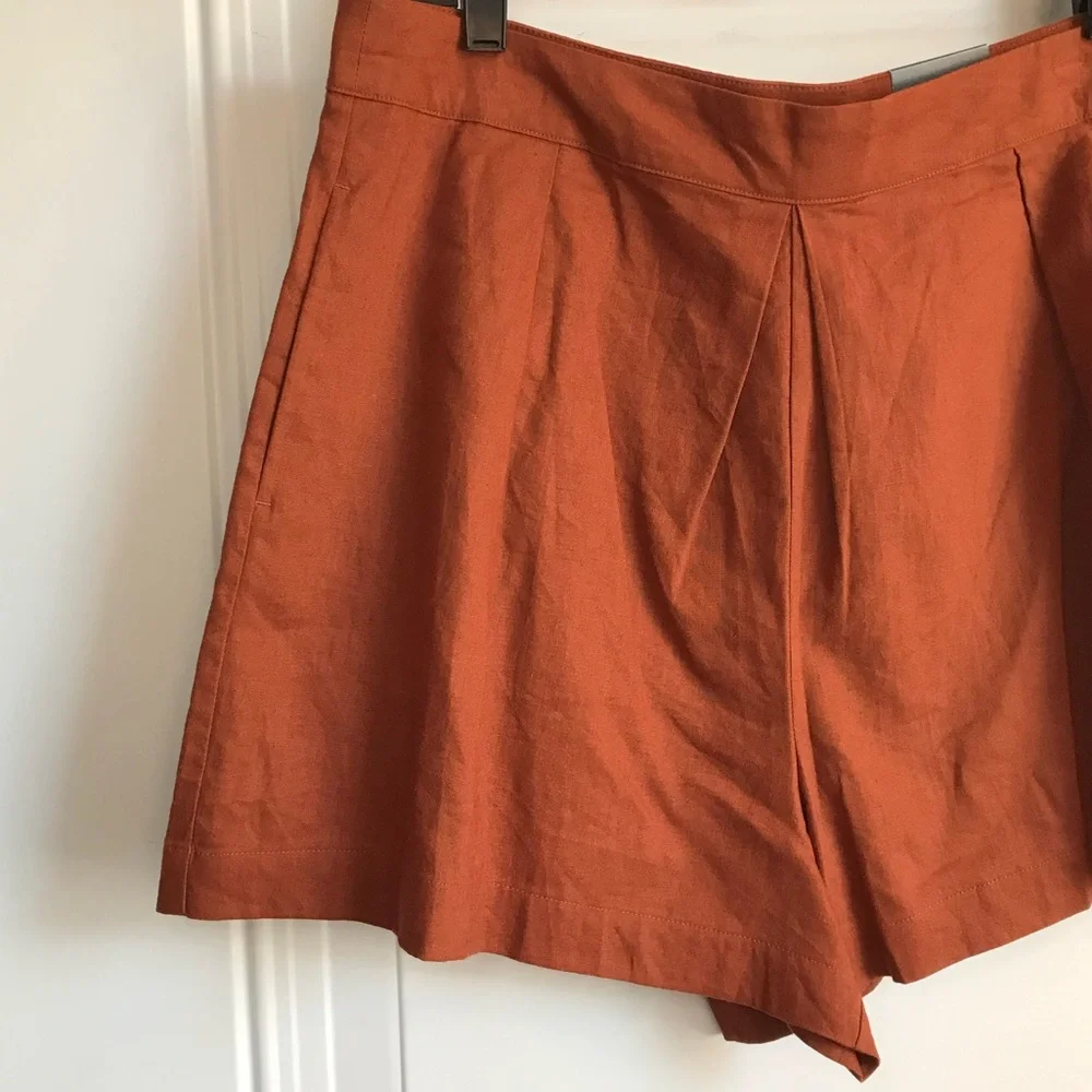 Worthington New Women’s 14 Santiago Rust Orange High Rise Linen Pleat Shorts NWT - Picture 5 of 13